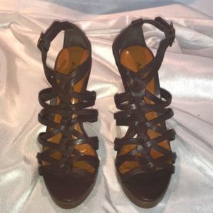 ALDO Brown Leather  Strappy High Heel Platform Sandals